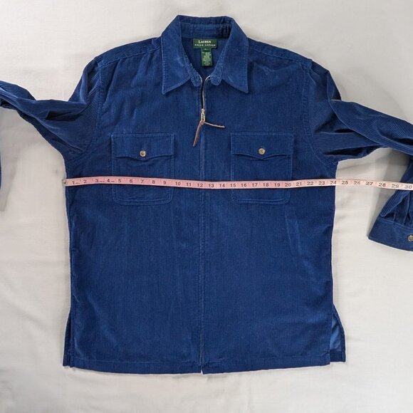 VTG Lauren Ralph Lauren Rich Blue Corduroy Collared Zip Up Shirt Jacket Shacket - Picture 5 of 6